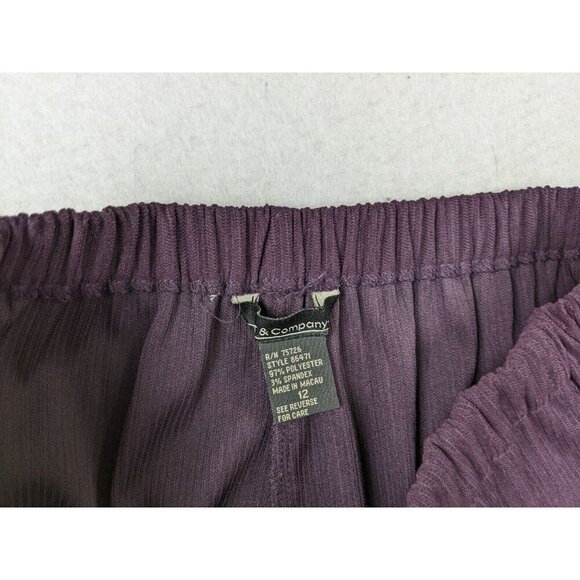 T & COMPANY - WOMEN'S PURPLE STRIPED ELASTIC WAIST PULL-ON PANTS - SIZE 12 - Picture 8 of 10